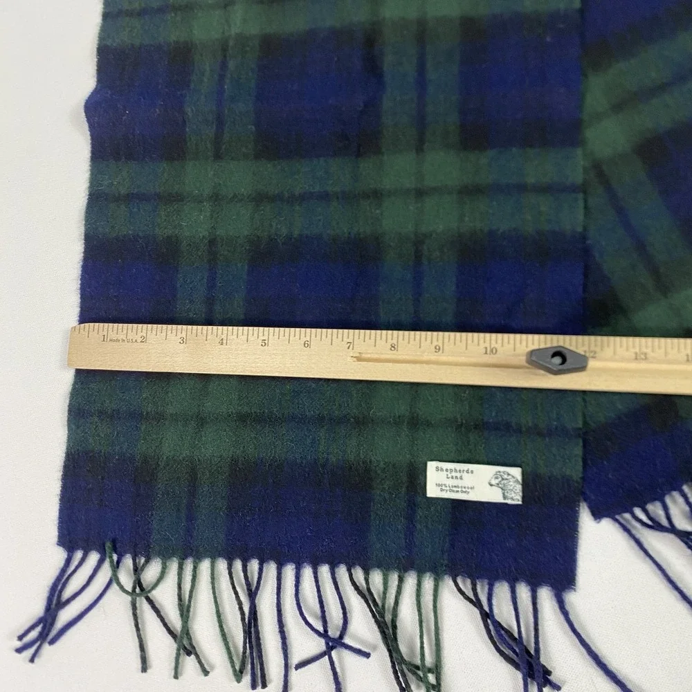 Shepherds Land Scarf Mens‎ Blue 100% Lambswool Plaid Tartan Fringe Soft Winter